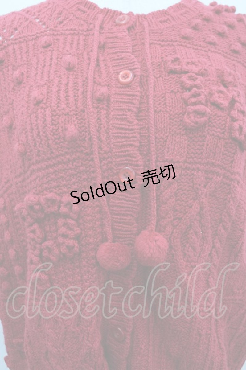 画像2: PINK HOUSE / フラワーモチーフパッチワーク半袖ニットカーディガン  レッド I-26-02-18-012-LO-TO-SA-ZI (2)