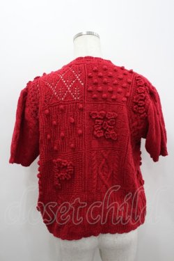 画像3: PINK HOUSE / フラワーモチーフパッチワーク半袖ニットカーディガン  レッド I-26-02-18-012-LO-TO-SA-ZI