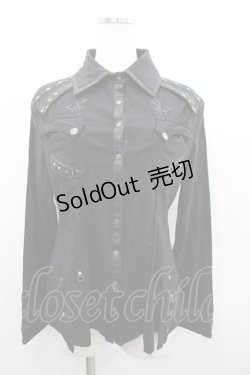 画像1: Ozz Croce / クロススナップボタンシャツ  黒ｘシルバー I-26-02-18-018-OO-BL-SA-ZI