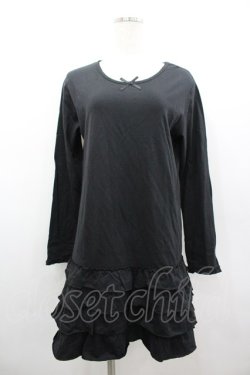 画像1: PINK HOUSE / 裾4段フリル長袖ワンピース  黒 I-26-02-18-019-LO-JA-SA-ZI