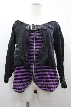 画像1: h.ANARCHY / 英字プリントカーデ重ね風カットソー  黒Ｘ紫 I-26-02-20-041-HN-TO-SA-ZI