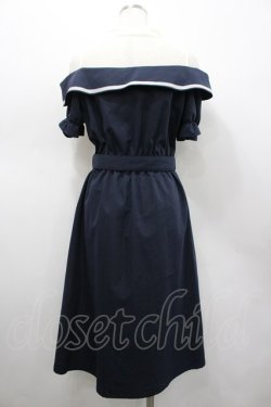 画像2: axes femme POETIQUE / ドットチュール切替オフショル半袖ワンピース M ネイビーＸ白 I-26-02-20-051-AX-OP-SA-ZI