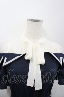 画像3: axes femme POETIQUE / ドットチュール切替オフショル半袖ワンピース M ネイビーＸ白 I-26-02-20-051-AX-OP-SA-ZI