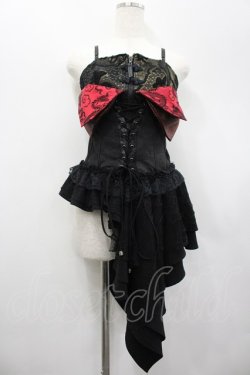 画像1: Qutie Frash / コルセットアシメキャミワンピース  黒ｘ赤 I-26-02-20-052-QU-OP-HR-ZI