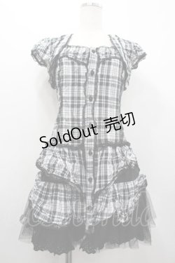 画像1: ALGONQUINS / ボレロ付キャミワンピース  黒Ｘ白チェック I-26-02-20-056-AL-OP-SA-ZI
