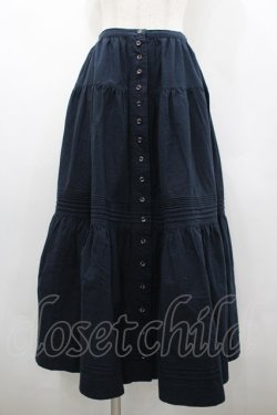 画像1: PINK HOUSE / ロゴボタン&ボーダーピンタックスカート  黒 I-26-02-20-082-LO-SK-SA-ZI