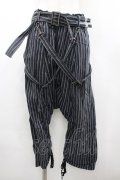 PUTUMAYO / ストライプサルエルパンツ  黒Ｘ青 I-26-02-20-092-PT-PA-SA-ZI