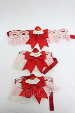 画像1: Hinana Queena / Strawberry Party リボンチョーカー&お袖とめセット  赤Ｘ白Ｘピンク I-26-02-20-099-LO-ZA-SA-ZI