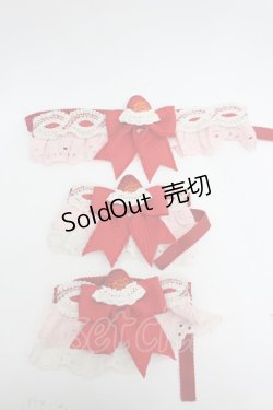 画像1: Hinana Queena / Strawberry Party リボンチョーカー&お袖とめセット  赤Ｘ白Ｘピンク I-26-02-20-099-LO-ZA-SA-ZI