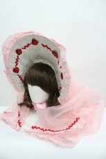 画像1: Hinana Queena / Strawberry Party ボンネット&ヴェールセット  ピンクｘ白 I-26-02-20-111-LO-AC-SA-ZT501 (1)
