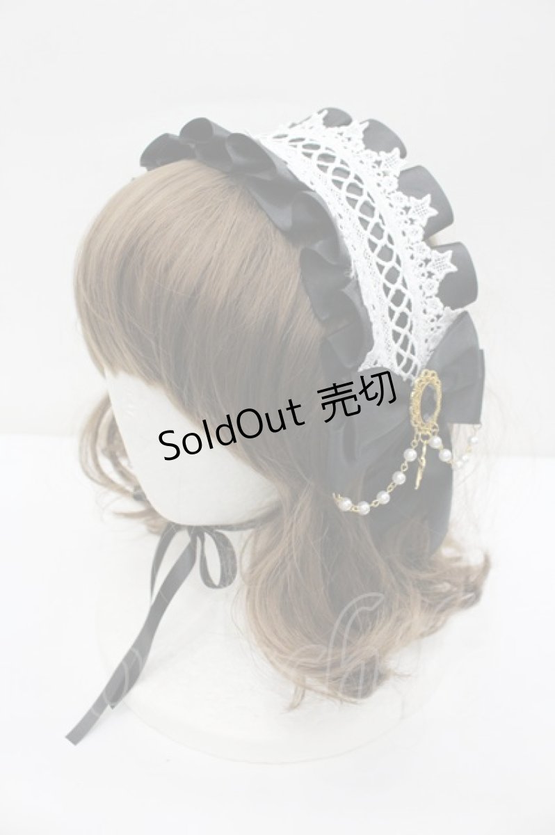 画像1: LOLITAその他(お買取対象外) / リボンパール&スターレースヘッドドレス  黒Ｘ白 I-26-02-20-114-LO-AC-SA-ZT485 (1)