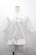 PINK HOUSE / 胸元リボンストライプ刺繍半袖ブラウス  白 I-26-02-20-019-LO-BL-SA-ZI