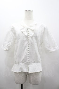 画像1: PINK HOUSE / 胸元リボンストライプ刺繍半袖ブラウス  白 I-26-02-20-019-LO-BL-SA-ZI