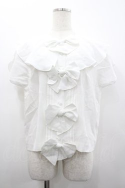 画像1: INGEBORG / 4つリボンケープ風半袖ブラウス  白 I-26-02-20-021-LO-BL-SA-ZI
