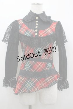 画像1: CHOICE / チェック&レース切替トップス  黒Ｘ赤チェック I-26-02-20-029-PU-TO-SA-ZI