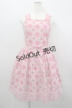 画像1: Emily Temple cute / ブロックチェックバラプリントジャンパースカート  ピンク I-26-02-23-038-ET-OP-TE-ZI