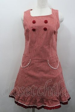 画像1: Heart E / ハートポケットストライプジャンパースカート  赤×白 I-26-02-23-043-LO-OP-TE-ZI