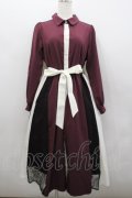axes femme / レース切替配色ワンピース M ワイン I-26-02-23-068-AX-OP-TE-ZI