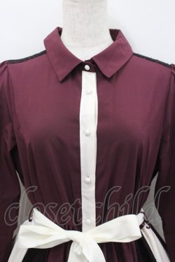 画像2: axes femme / レース切替配色ワンピース M ワイン I-26-02-23-068-AX-OP-TE-ZI