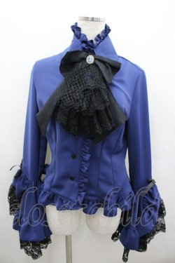 画像1: MARBLE / デコラティブネクタイ付き配色切り替え姫袖ブラウス  青Ｘ黒 I-26-02-23-008-GO-BL-SA-ZI