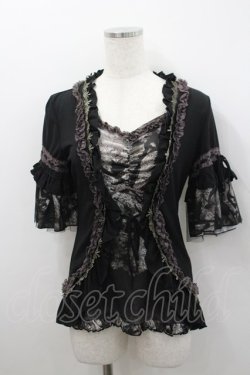 画像1: Ozz oneste / フリルカーデ重ね風カットソー  黒Ｘブラウン I-26-02-23-076-OO-TO-SA-ZI