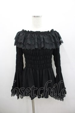 画像1: ATELIER PIERROT / Shirring princess sleeve blouse  黒 I-26-02-23-009-EL-BL-SA-ZI