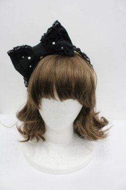 画像1: Angelic Pretty / パールおしゃまリボンカチューシャ  黒 I-26-02-23-110-AP-AC-SA-ZI