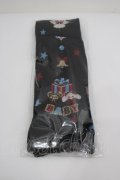 BABY,THE STARS SHINE BRIGHT / くみゃちゃんのDokiDoki Christmas Party柄オーバーニーソックス（天使柄）  黒 I-26-02-23-122-BA-ZA-SA-ZI
