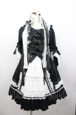 画像1: BABY,THE STARS SHINE BRIGHT / ローブ・ア・ラ・フランセーズワンピース&ヘッドドレスセット  黒×白 I-26-02-23-031-BA-ZA-TE-ZI (1)