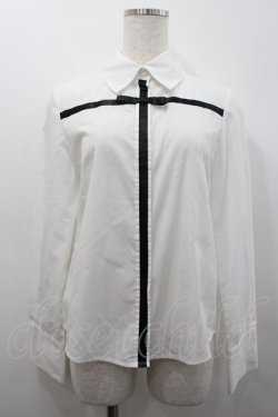 画像1: MIHO MATSUDA / フロントリボン長袖ブラウス  白Ｘ黒 I-26-02-25-029-GO-BL-SA-ZI