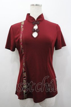 画像1: Ozz oneste / ハイネックチャイナボタン半袖トップス  ボルドー I-26-02-25-032-OO-TO-SA-ZI