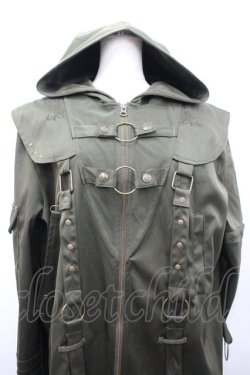 画像2: Ozz conte / フードベルトロングジャケット  カーキ I-26-02-25-042-OO-JA-SA-ZI