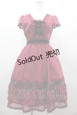 画像1: axes femme / ベロア編み上げリボンワンピース  ワイン I-26-02-25-070-AX-OP-SA-ZI