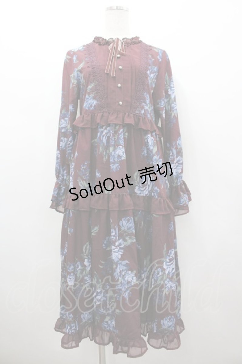 画像1: axes femme / クラシックローズロングワンピース M ワイン I-26-02-25-072-AX-OP-IG-ZI (1)