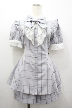 画像1: Secret Honey / アクセサリーリボン付半袖セットアップ  グレーチェック I-26-02-25-073-CA-OP-SA-ZI