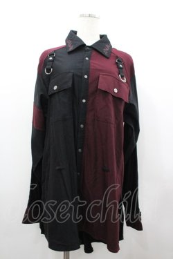 画像1: Ozz conte / 2カラー切替スナップボタンロングシャツ  黒Ｘボルドー I-26-02-25-075-OO-BL-SA-ZI