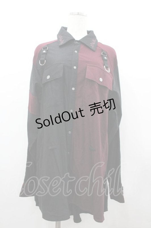 画像1: Ozz conte / 2カラー切替スナップボタンロングシャツ  黒Ｘボルドー I-26-02-25-075-OO-BL-SA-ZI (1)