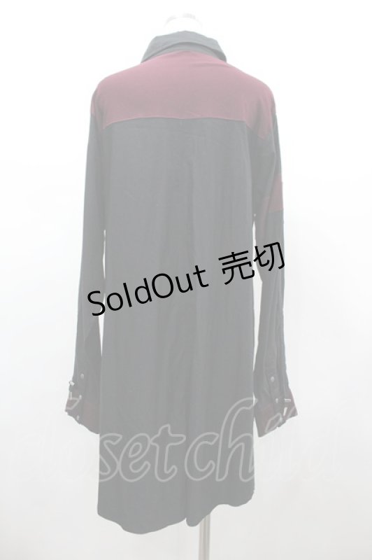 画像2: Ozz conte / 2カラー切替スナップボタンロングシャツ  黒Ｘボルドー I-26-02-25-075-OO-BL-SA-ZI (2)