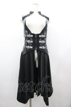 画像1: Ozz Croce / サイドベルトデザインロングベスト  黒Ｘシルバー I-26-02-25-076-OO-PA-SA-ZI