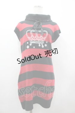 画像1: PUTUMAYO / クラウンプリントボーダーノースリーブニットワンピース  赤Ｘ黒 I-26-02-25-079-PT-OP-SA-ZI