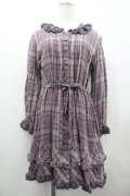 PINK HOUSE / チェックフリル長袖ワンピース  パープルＸチェック I-26-02-25-080-LO-OP-SA-ZI