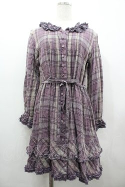 画像1: PINK HOUSE / チェックフリル長袖ワンピース  パープルＸチェック I-26-02-25-080-LO-OP-SA-ZI