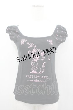 画像1: PUTUMAYO / チェリー&キャットプリントラグランカットソー  黒Ｘピンク I-26-02-25-012-PT-TO-SA-ZI