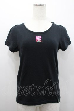 画像1: HELL CAT PUNKS / CAT刺繍半袖カットソー S 黒Ｘピンク I-26-02-25-016-PU-TO-SA-ZI