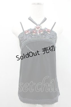 画像1: axes femme / フラワーモチーフ使いホルターキャミ  クロ I-26-02-25-002-AX-TO-SA-ZI