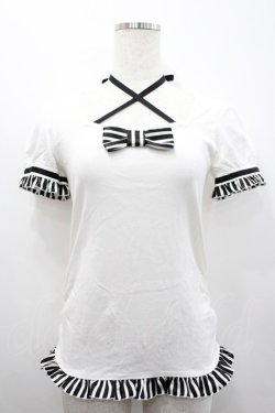 画像1: PEACE NOW / ストライプリボン半袖カットソー  白Ｘ I-26-02-25-017-PU-TO-SA-ZI