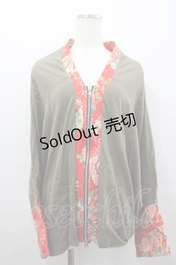 画像1: gouk / 和柄切替ドルマンパーカー  カーキｘ赤 I-26-02-25-026-GO-TO-SA-ZI