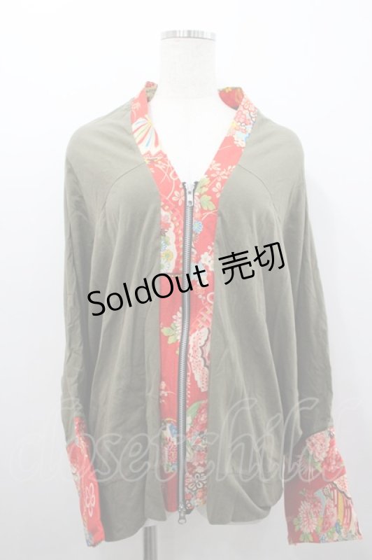 画像1: gouk / 和柄切替ドルマンパーカー  カーキｘ赤 I-26-02-25-026-GO-TO-SA-ZI (1)