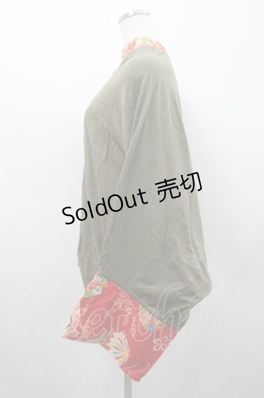 画像2: gouk / 和柄切替ドルマンパーカー  カーキｘ赤 I-26-02-25-026-GO-TO-SA-ZI (2)