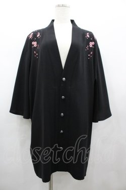 画像1: REZEN / 枝垂桜刺繍ケープ羽織 M 黒Ｘピンク I-26-02-28-035-LO-TO-SA-ZI